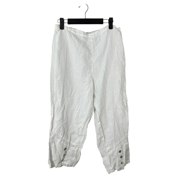 Click By Color Me Cotton White Linen Button Crop Flowy Wide Leg Pants Medium - Picture 1 of 5